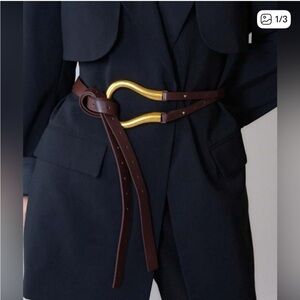 Brown Women Fashion Wide Waist Belt, Versatile Horseshoe Buckle Belt